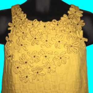Yellow Sheath Dress with Floral 3D Accents, 2